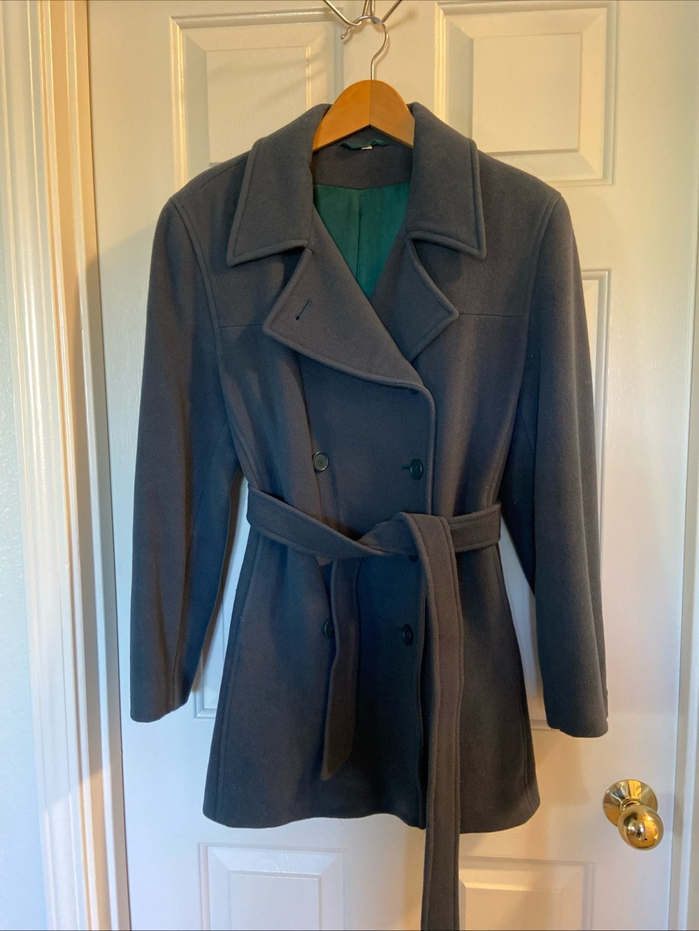 Classic Women's Double-Breasted Wool-Blend Peacoat - Dark Green